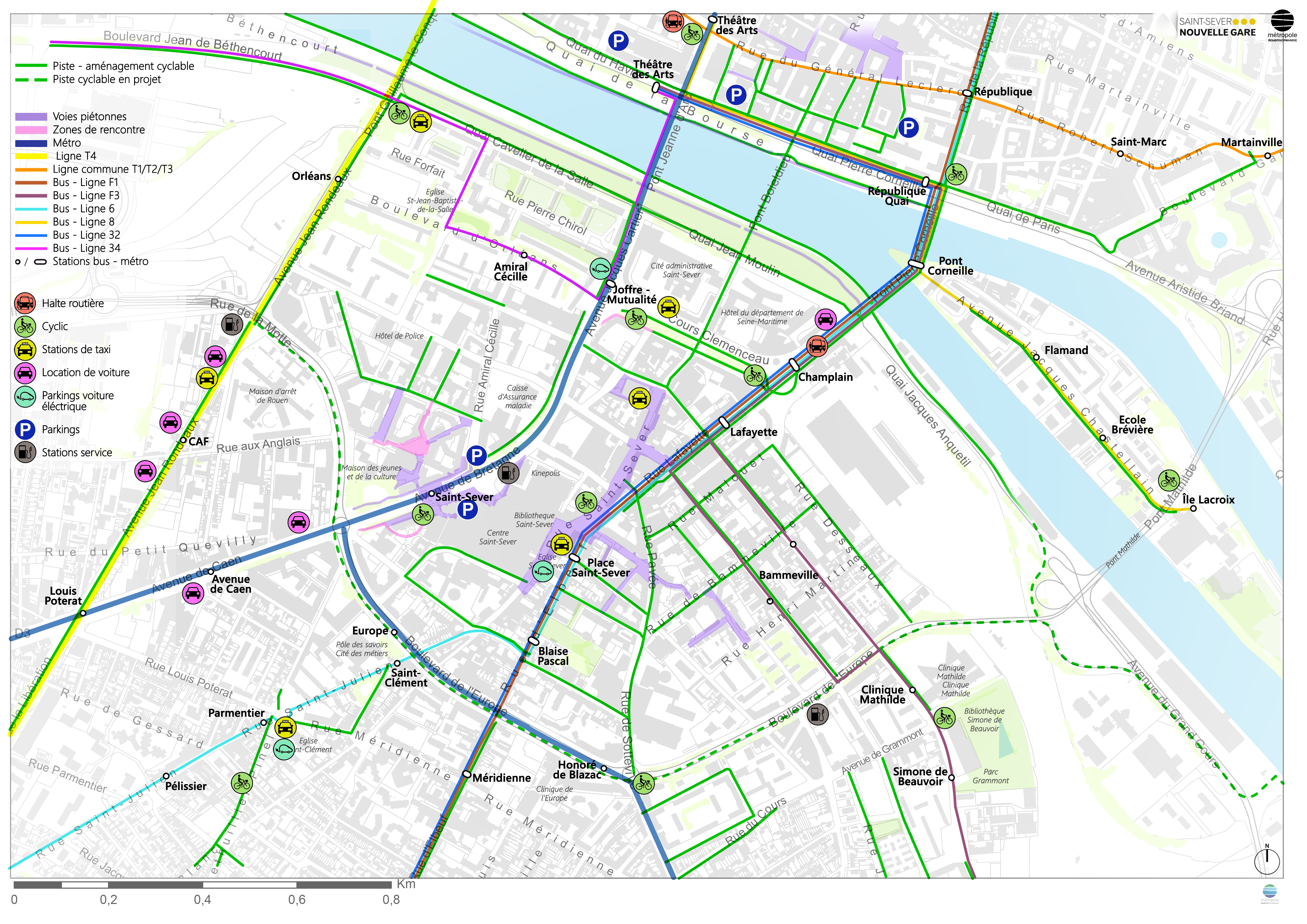 carte des mobilités à Saint-Sever Nouvelle Gare